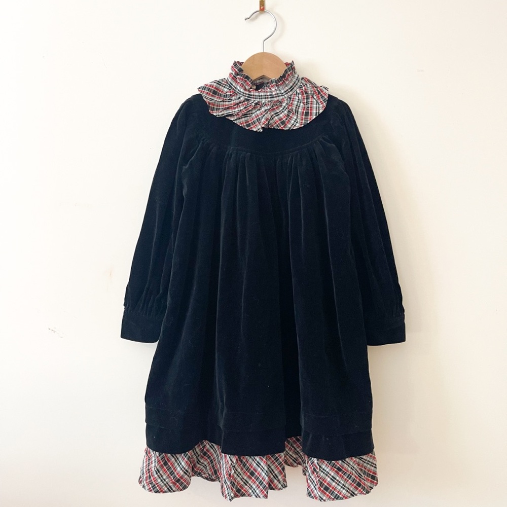 VINTAGE JEN MCDOWELL EUC Black Velvet Christmas Dress w/ Tartan Victorian Collar